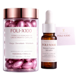 FOLI-X100 60 Cápsulas + Sérum Capilar Suplemento para Cabelo Uso Diário