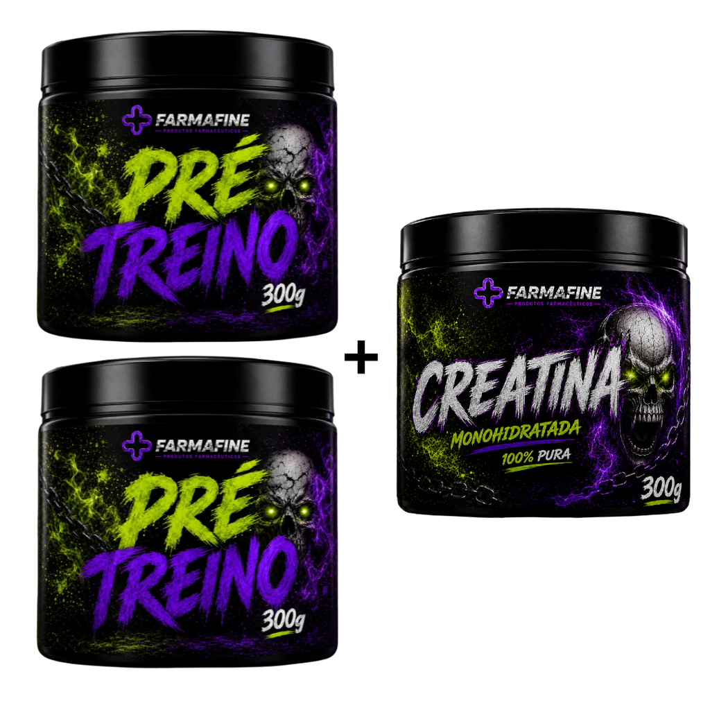 Kit Pré Treino 300g Farmafine + Creatina 100% Pura 300g Farmafine