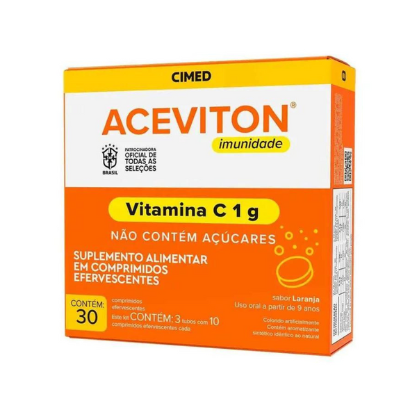 Vitamina C 1G Aceviton Zinco 30 Comprimidos Efervescentes