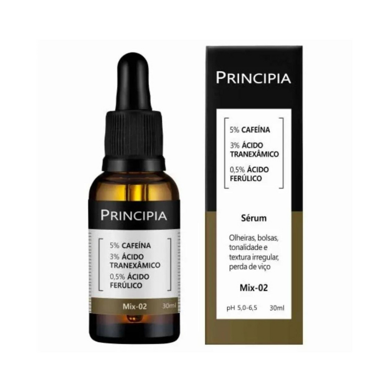 Sérum Facial Anti Olheiras Mix-02 Principia 30ml Com 5% Cafeína 3% Ácido Tranexâmico 0,5% Ácido Ferúlico.