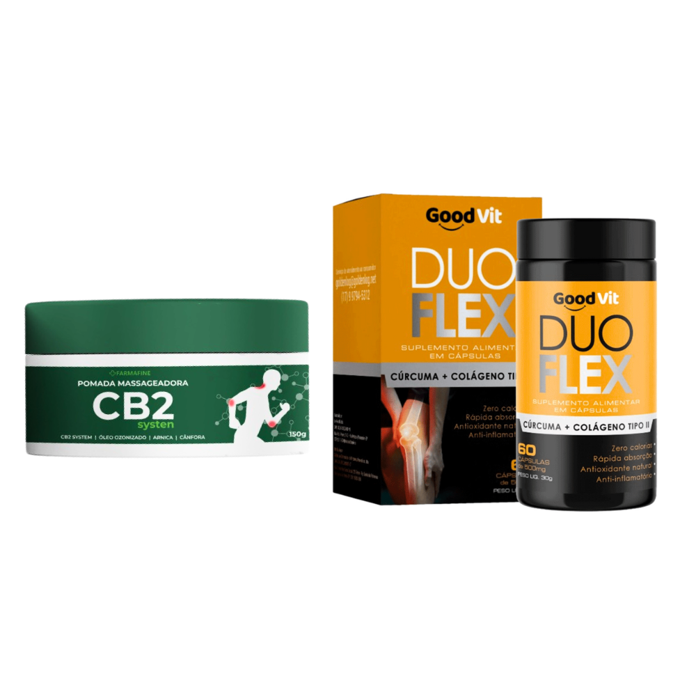 Cb2 Pomada Farmafine + Duo Flex Cúrcuma Com Colágeno Tipo II 60 Cápsulas
