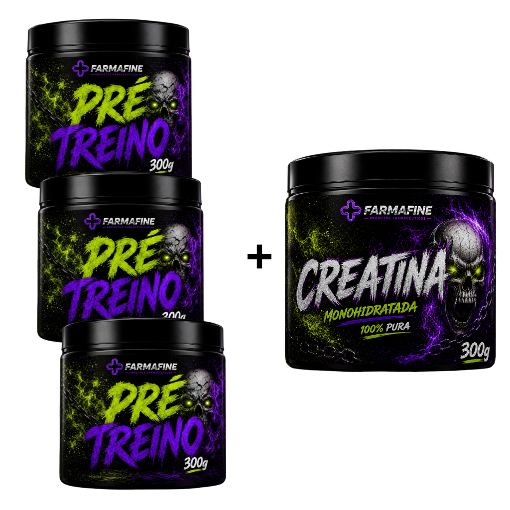 Kit Pré Treino 300g Farmafine + Creatina 100% Pura 300g Farmafine