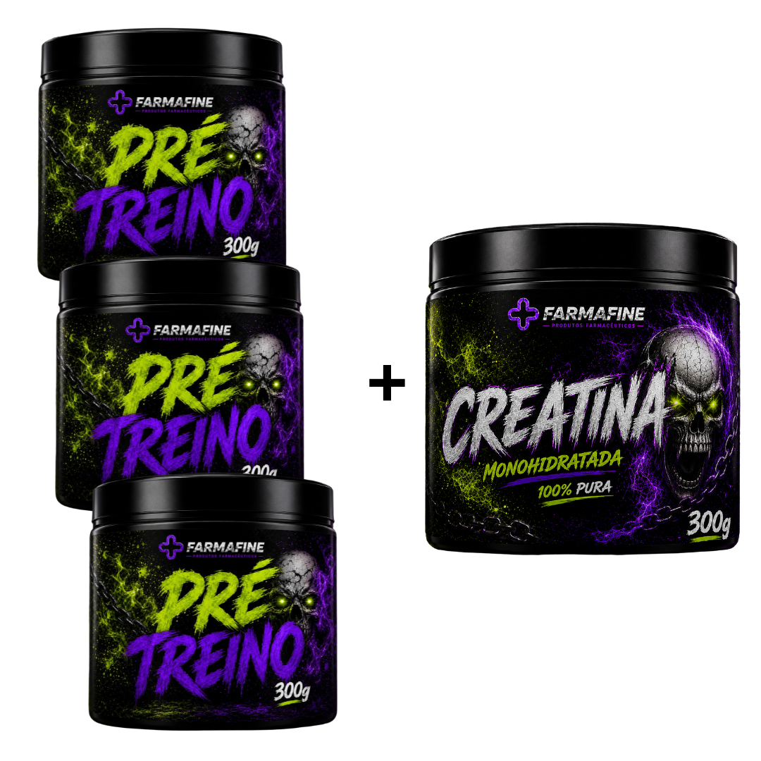 Kit Pré Treino 300g Farmafine + Creatina 100% Pura 300g Farmafine