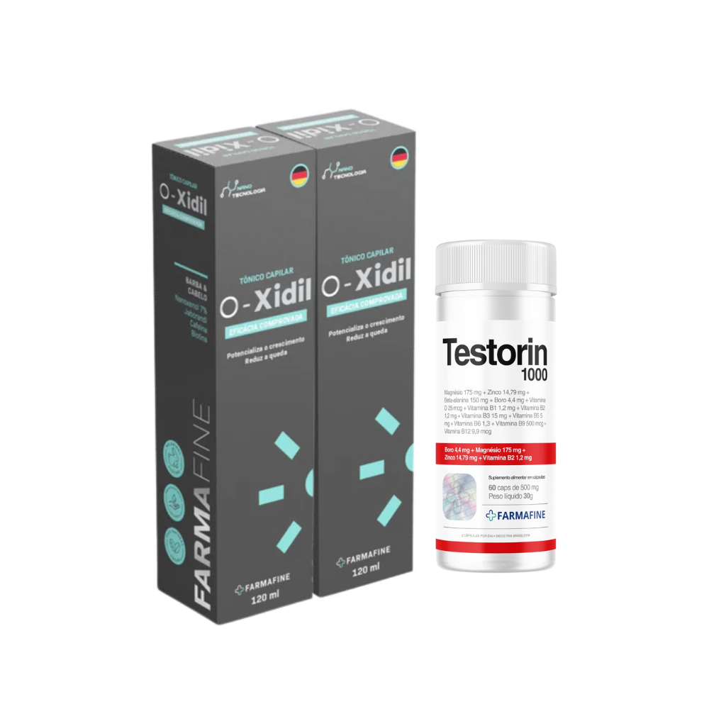 Kit O-Xidil Nano Tecnologia Capilar 120ml + Testorin1000 Com 60 Cápsulas