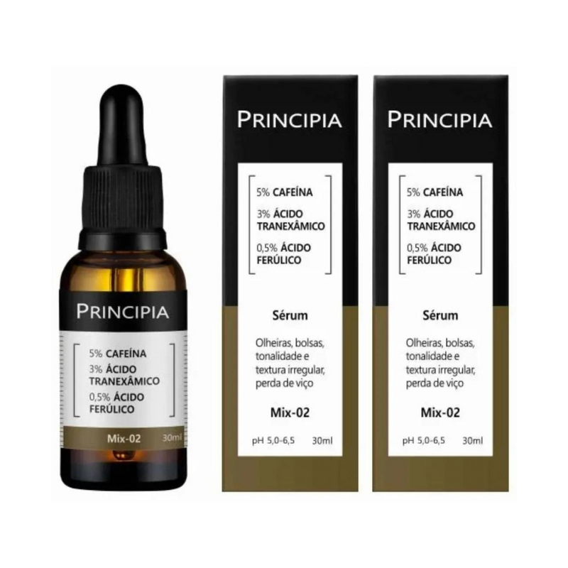 Sérum Facial Anti Olheiras Mix-02 Principia 30ml Com 5% Cafeína 3% Ácido Tranexâmico 0,5% Ácido Ferúlico.