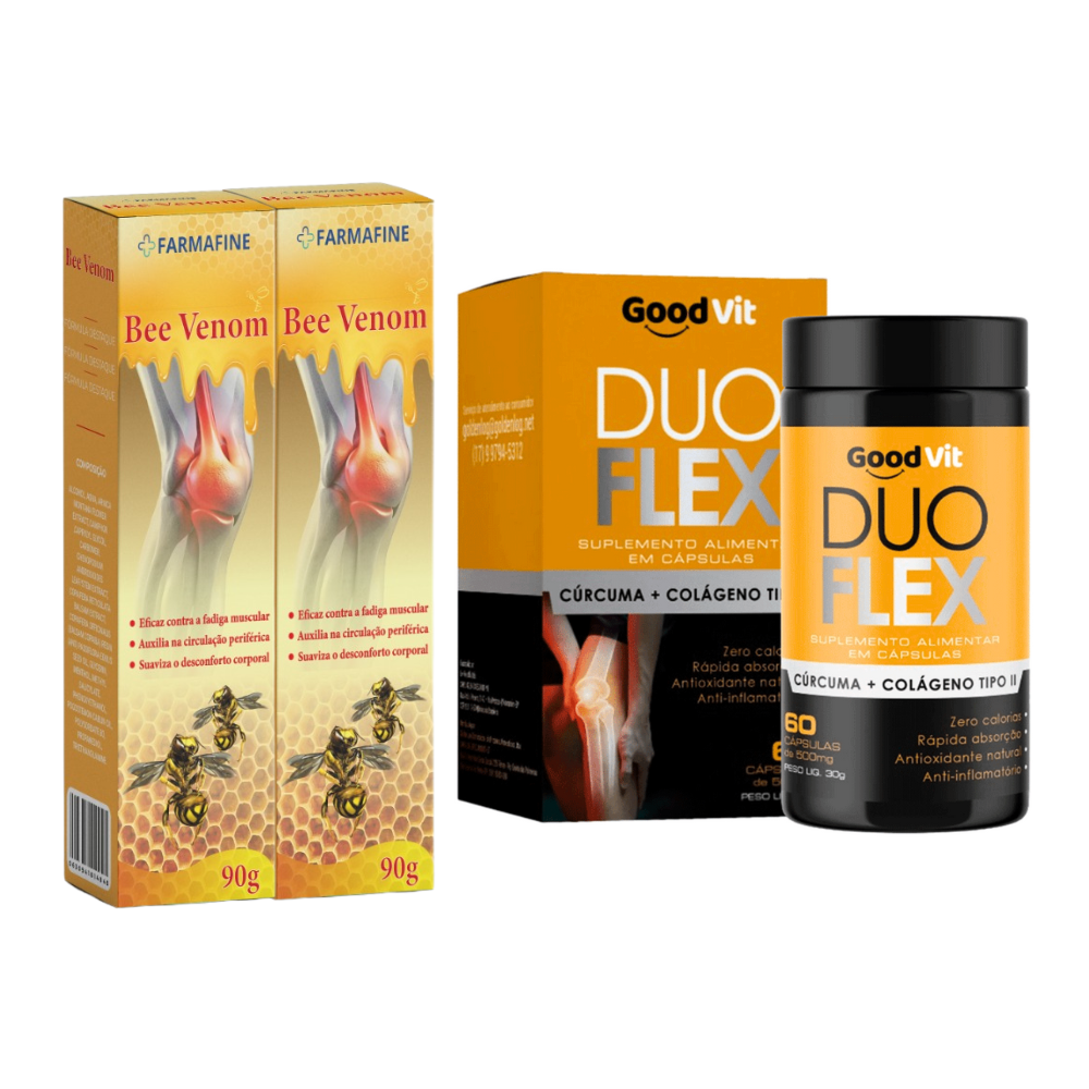 Bee Venom 90g + Duo Flex Cúrcuma Com Colágeno Tipo II 60 Cápsulas