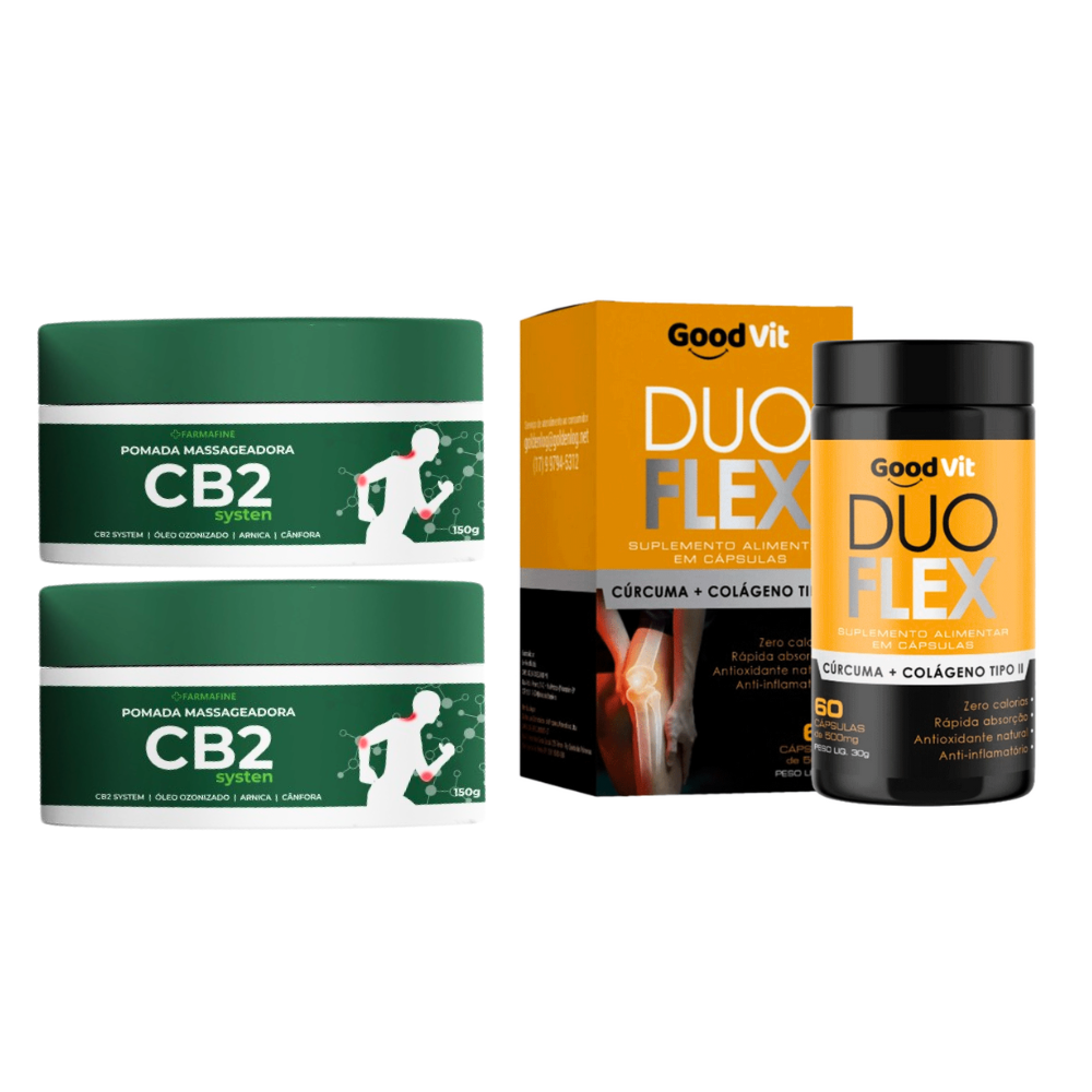 Cb2 Pomada Farmafine + Duo Flex Cúrcuma Com Colágeno Tipo II 60 Cápsulas