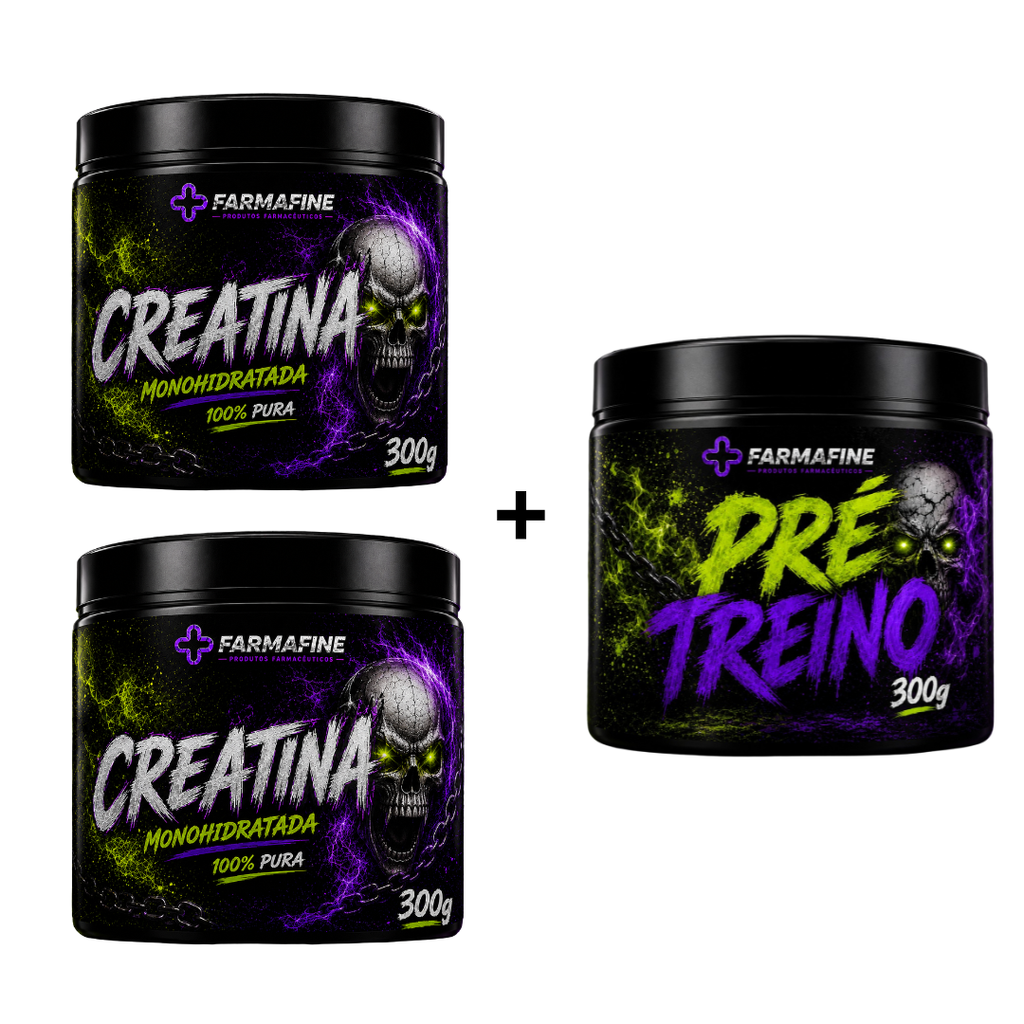 Kit Pré Treino 300g Farmafine + Creatina 100% Pura 300g Farmafine