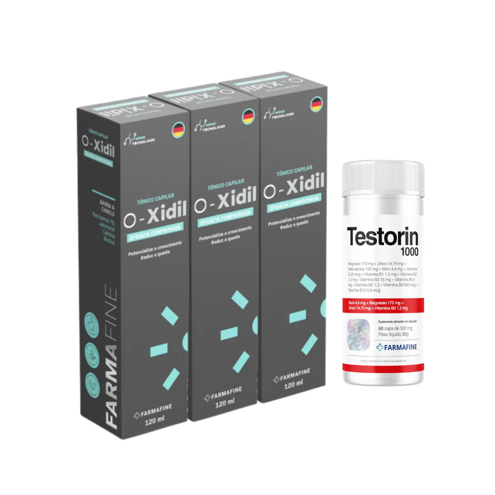 Kit O-Xidil Nano Tecnologia Capilar 120ml + Testorin1000 Com 60 Cápsulas