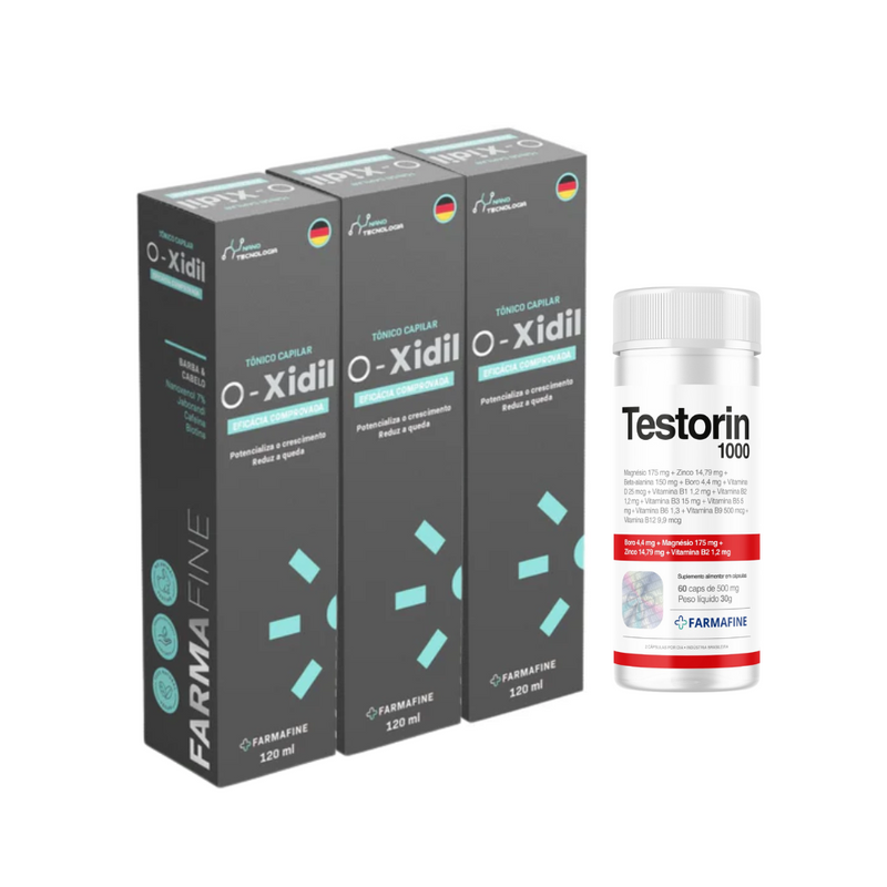 Kit O-Xidil Nano Tecnologia Capilar 120ml + Testorin1000 Com 60 Cápsulas