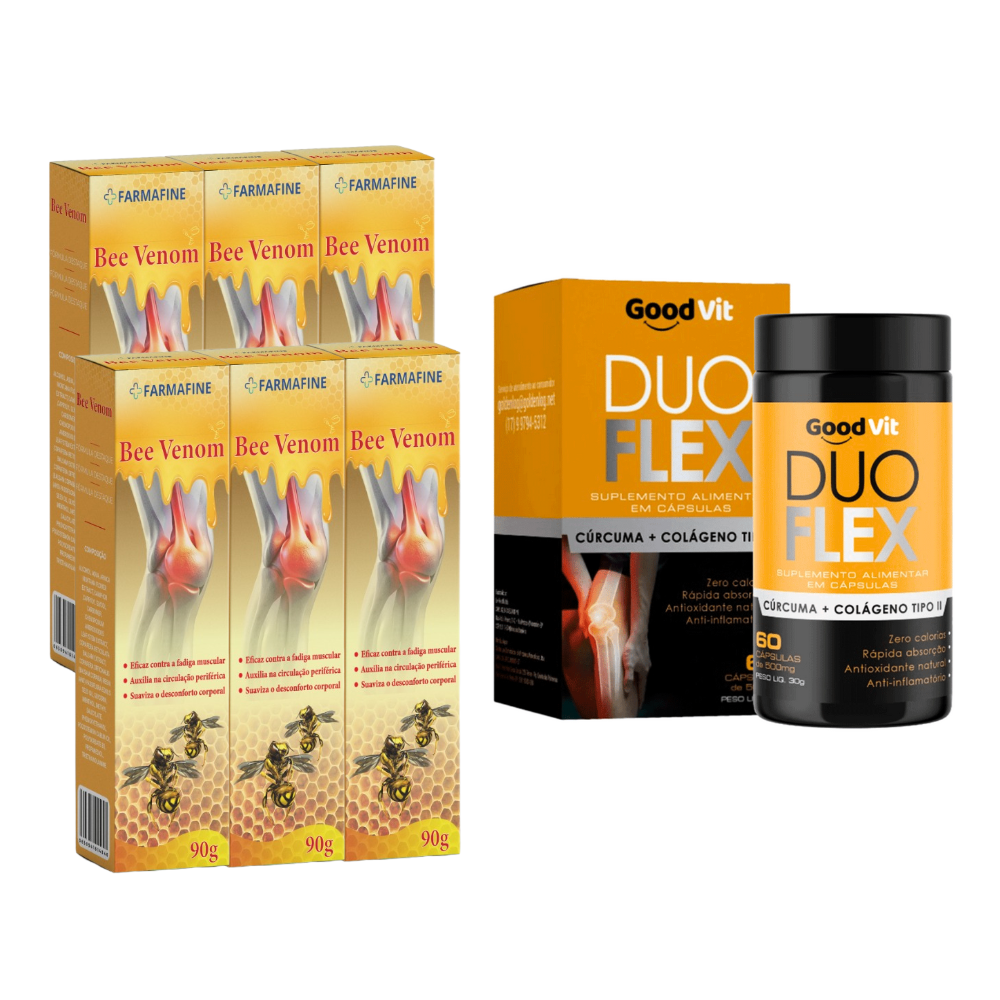 Bee Venom 90g + Duo Flex Cúrcuma Com Colágeno Tipo II 60 Cápsulas
