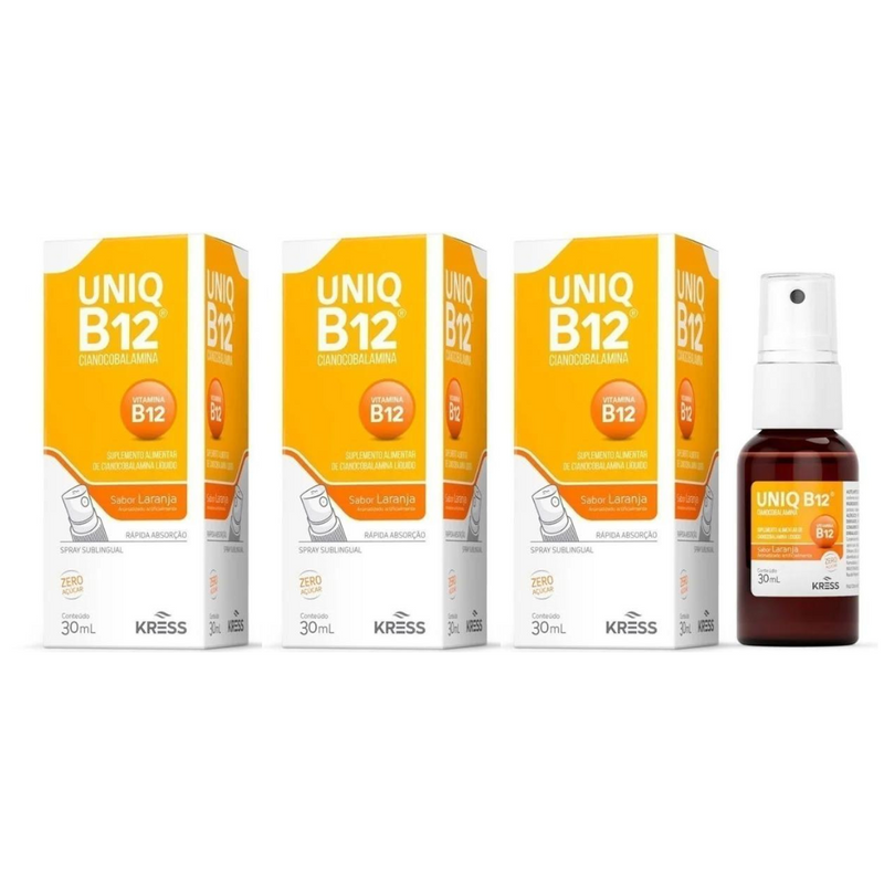 Uniq B12 Cianocabolamina Spray Sublingual 30ml Laranja Sem Açucar