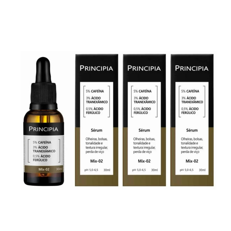 Sérum Facial Anti Olheiras Mix-02 Principia 30ml Com 5% Cafeína 3% Ácido Tranexâmico 0,5% Ácido Ferúlico.