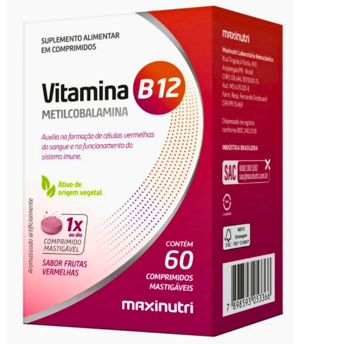 Vitamina B12 Maxinutri 60 Comprimidos Mastigáveis