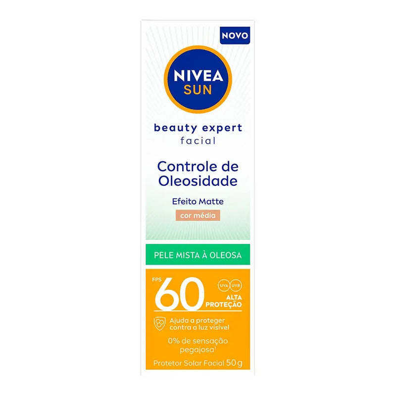 Protetor Solar Facial Nivea Sun Beauty Expert Controle De Oleosidade Cor Média Fps60 50g