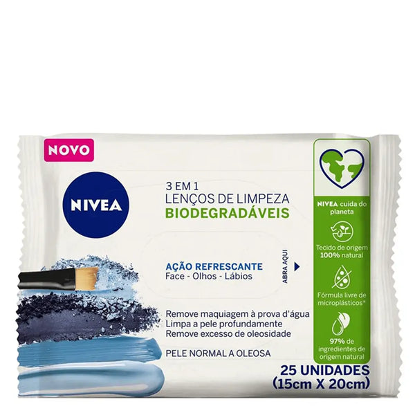 Lenços de Limpeza Demaquilantes Nivea 3 EM 1 Ação Refrescante 25 Unidades