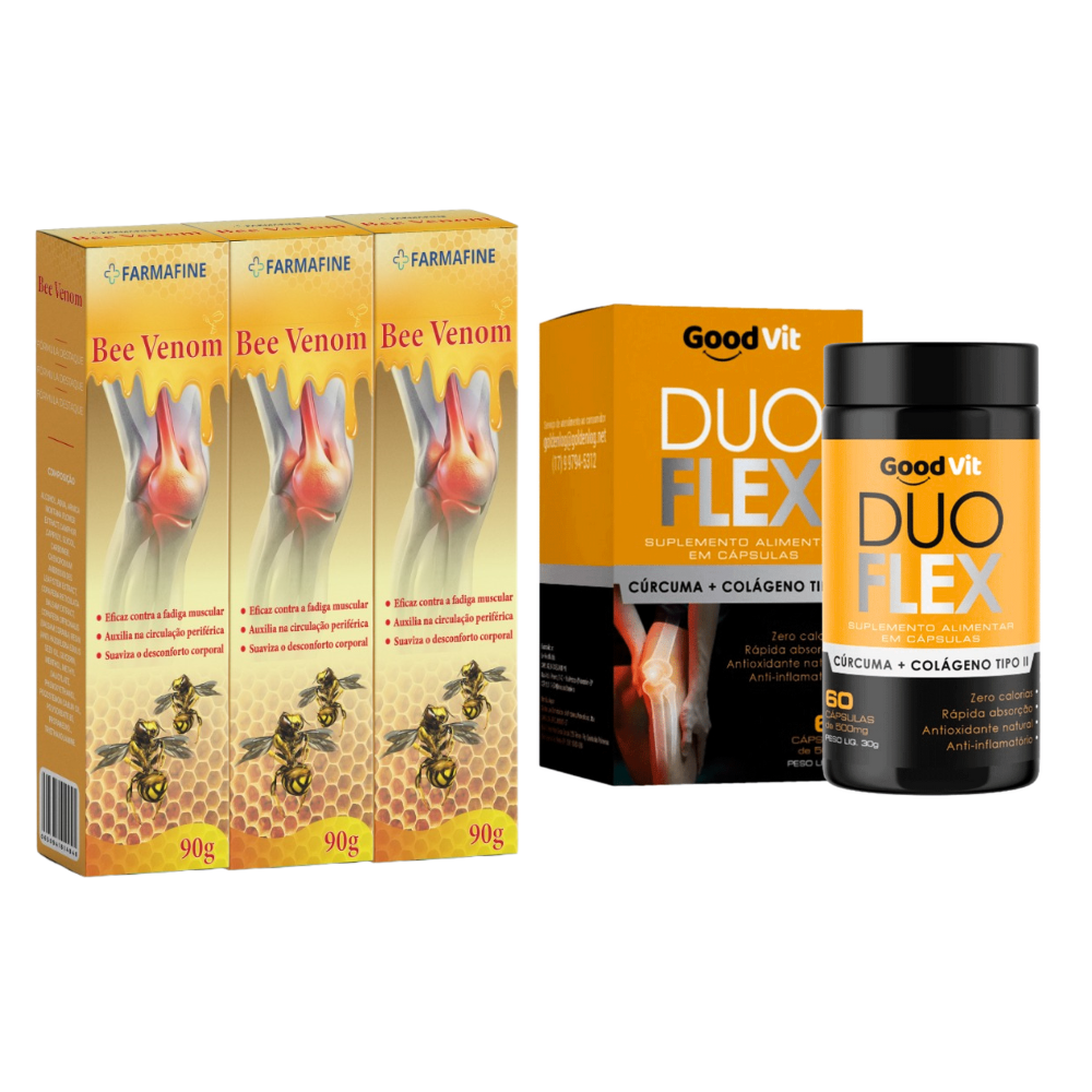 Bee Venom 90g + Duo Flex Cúrcuma Com Colágeno Tipo II 60 Cápsulas