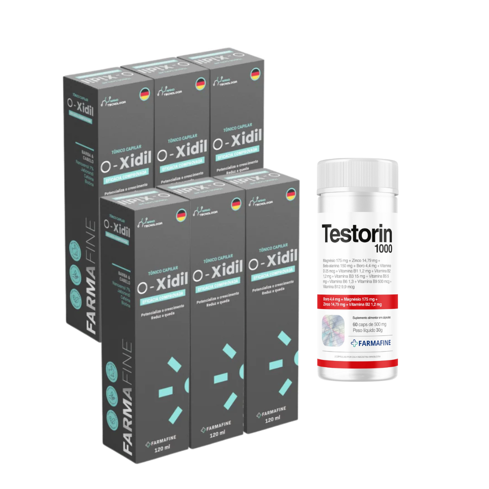 Kit O-Xidil Nano Tecnologia Capilar 120ml + Testorin1000 Com 60 Cápsulas