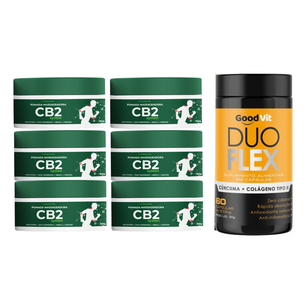 Cb2 Pomada Farmafine + Duo Flex Cúrcuma Com Colágeno Tipo II 60 Cápsulas