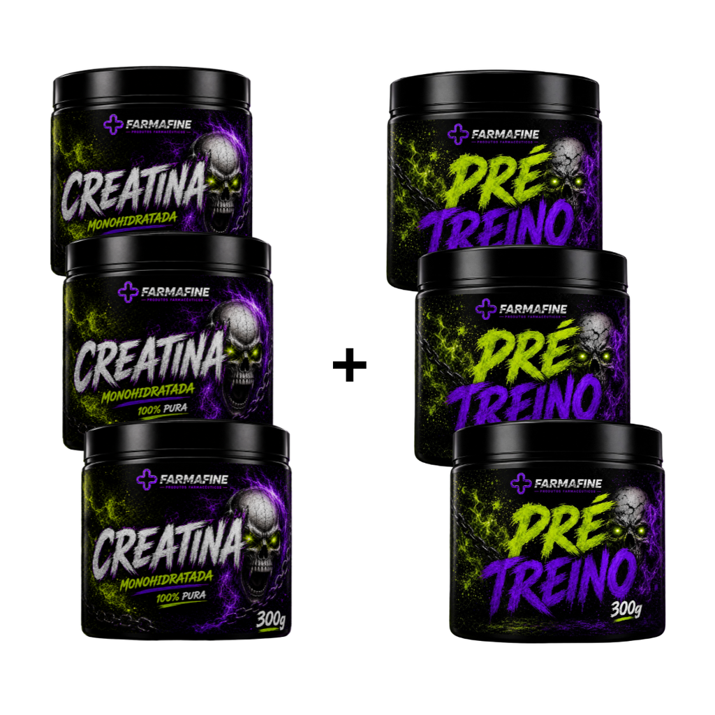 Kit Pré Treino 300g Farmafine + Creatina 100% Pura 300g Farmafine