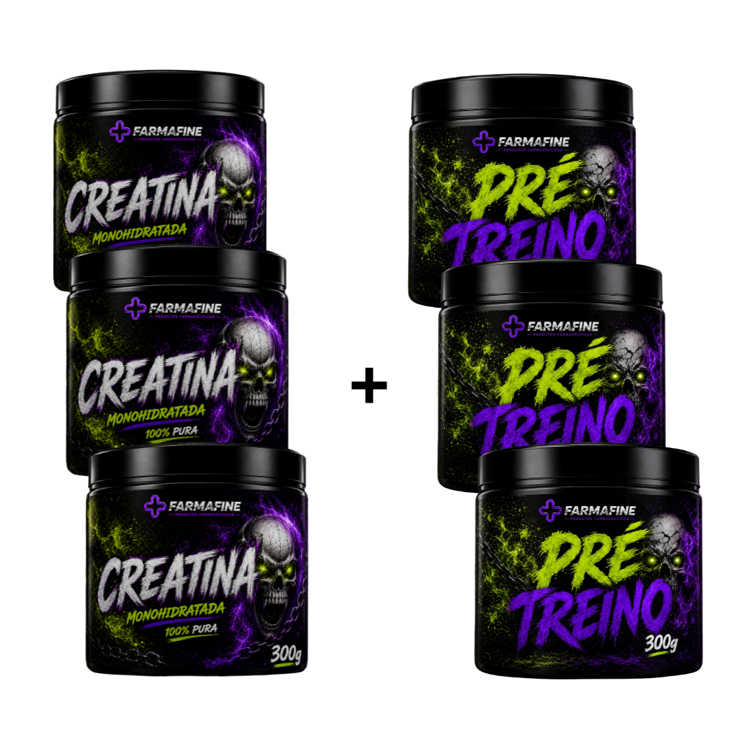 Kit Pré Treino 300g Farmafine + Creatina 100% Pura 300g Farmafine