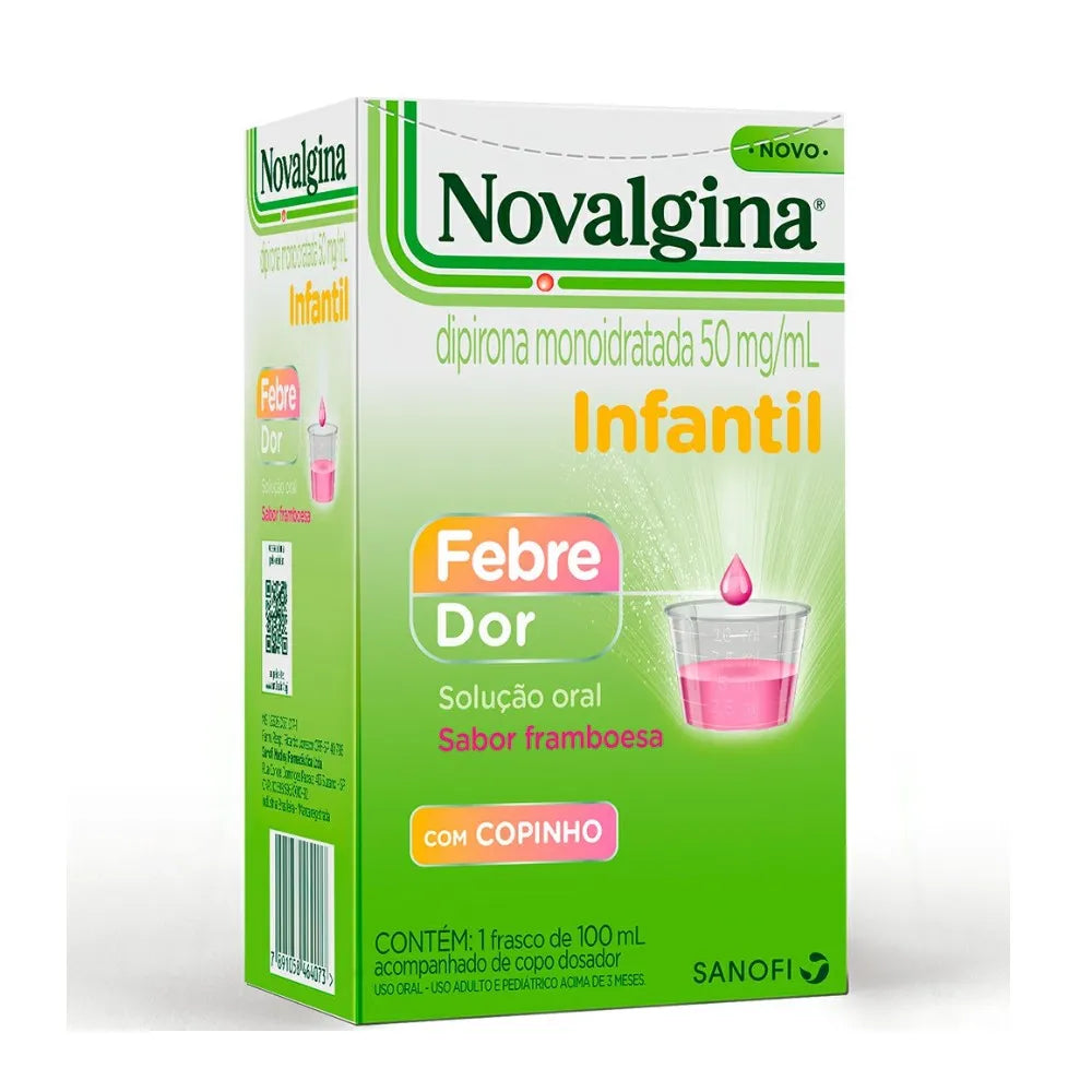 Analgésico e Antitérmico Infantil Novalgina 50mg/ml Framboesa Sanofi 100ml + Copo Dosador