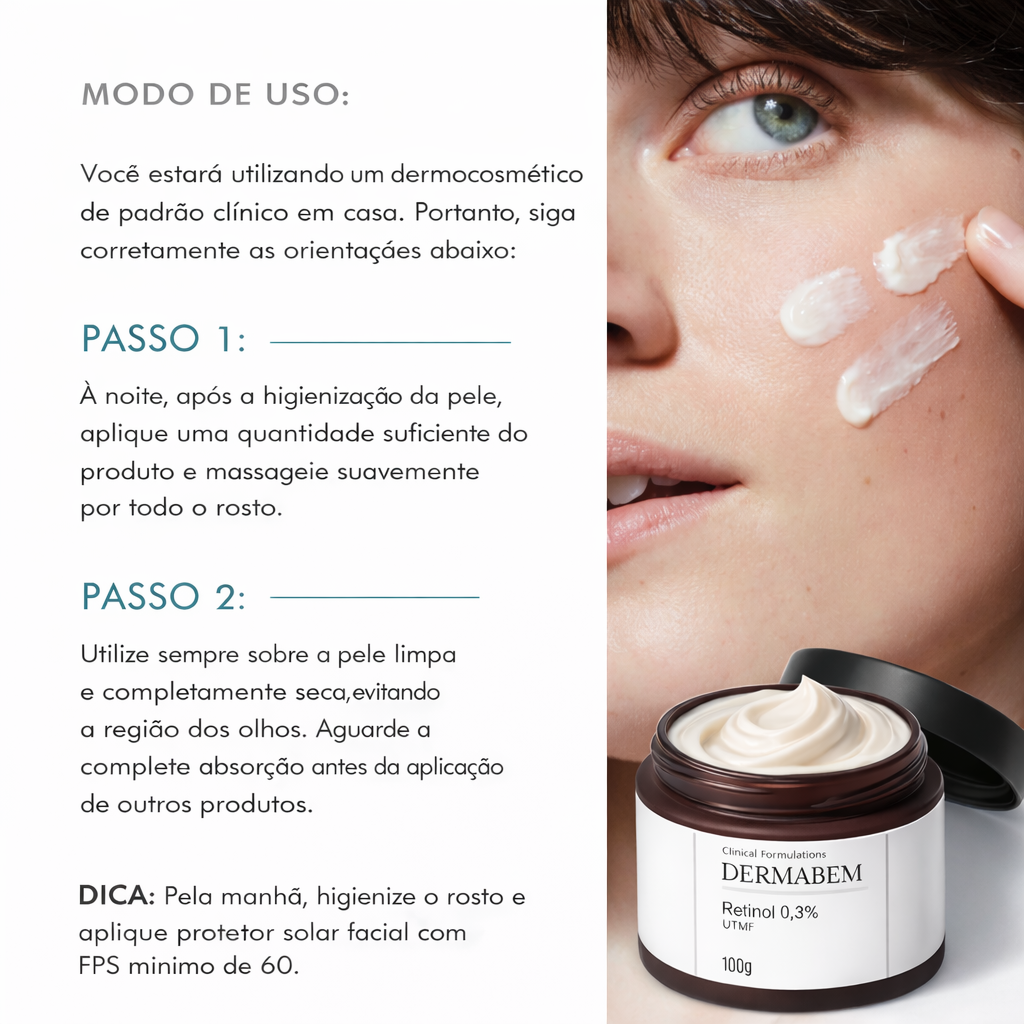 Retinol 0,3% Creme Facial Anti-idade Dermabem Clinical Formulations 100g