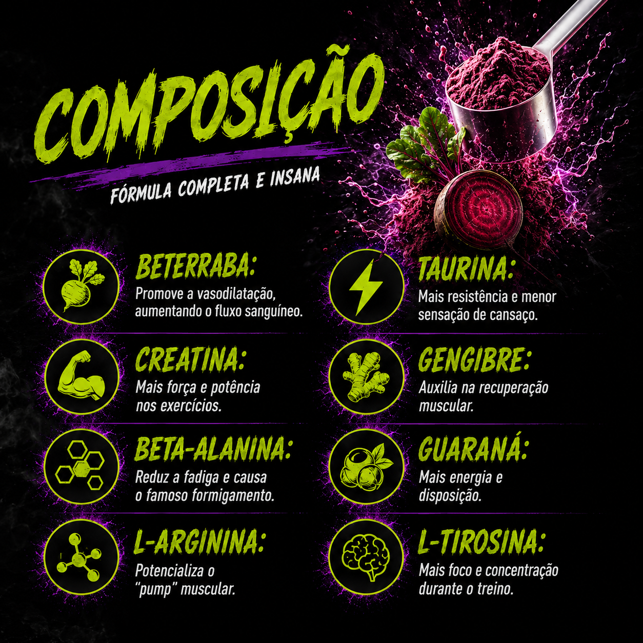 Pré-Treino Farmafine 300g | Com Beterraba, Beta-Alanina, L-Arginina, Taurina, Gengibre, Guaraná e L-Tirosina