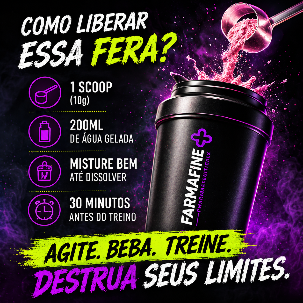Pré-Treino Farmafine 300g | Com Beterraba, Beta-Alanina, L-Arginina, Taurina, Gengibre, Guaraná e L-Tirosina