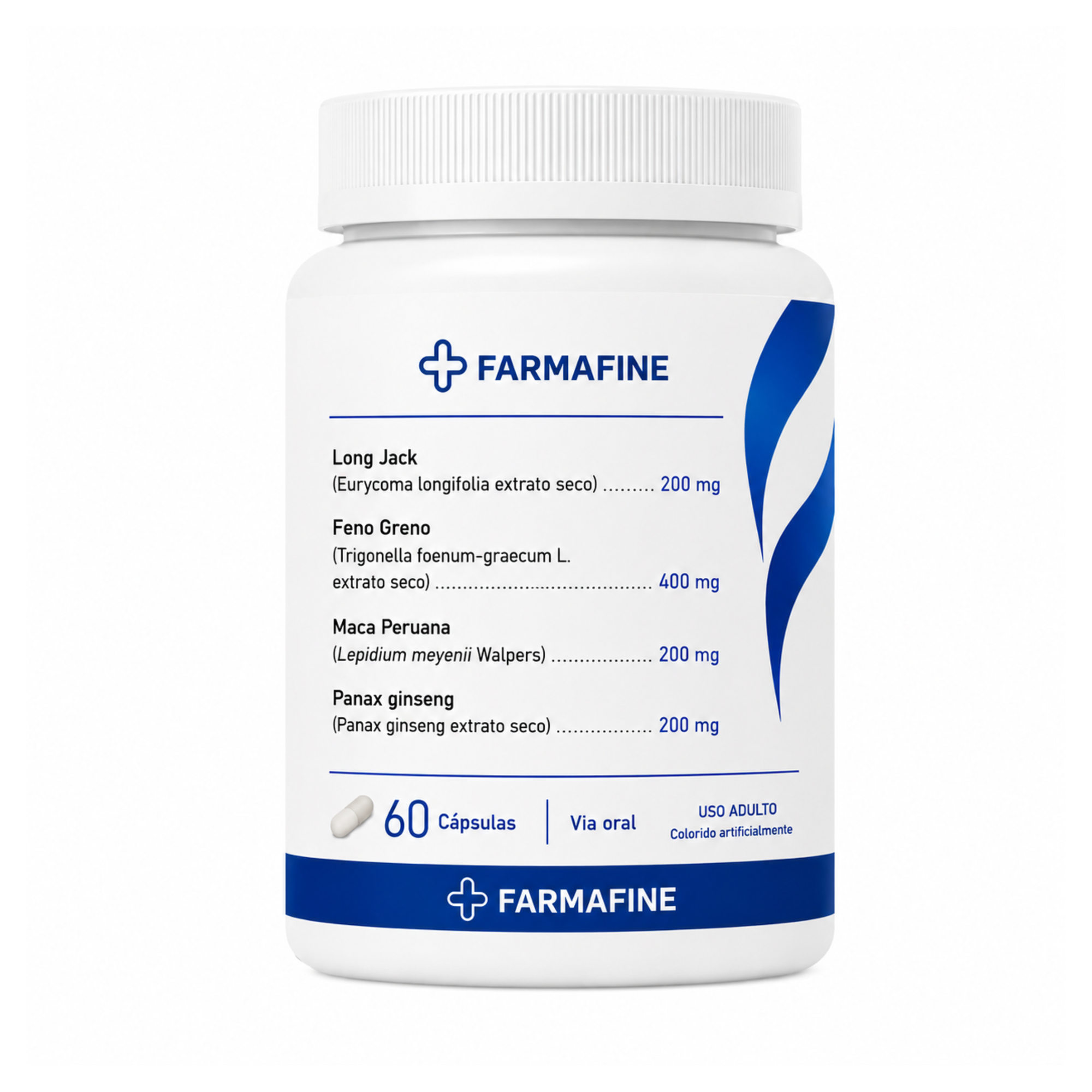 Fórmula Masculina 1000 mg | Long Jack + Feno Grego + Maca Peruana + Panax Ginseng | Fórmula Exclusiva da Farmafine