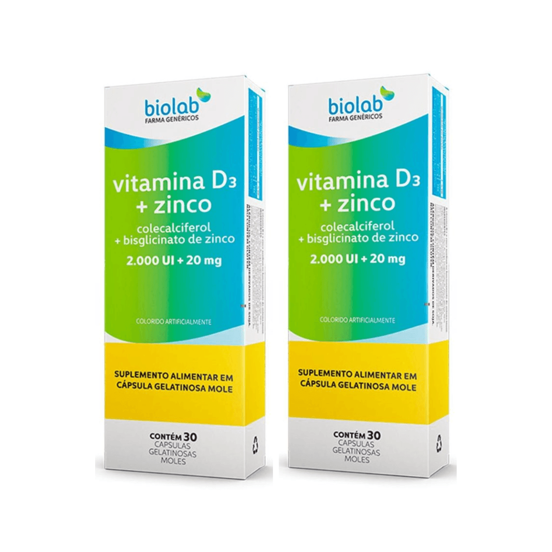 Vitamina D3 2000ui + Zinco 20mg Biolab 30 Cápsulas - farmafine.com.br