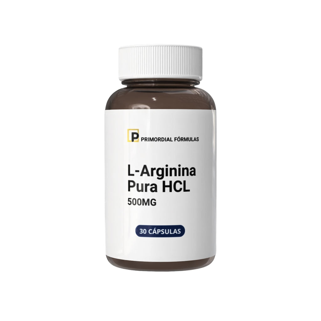 L-Arginina Pura HCL 500mg Primordial Fórmulas Com 30 Cápsulas