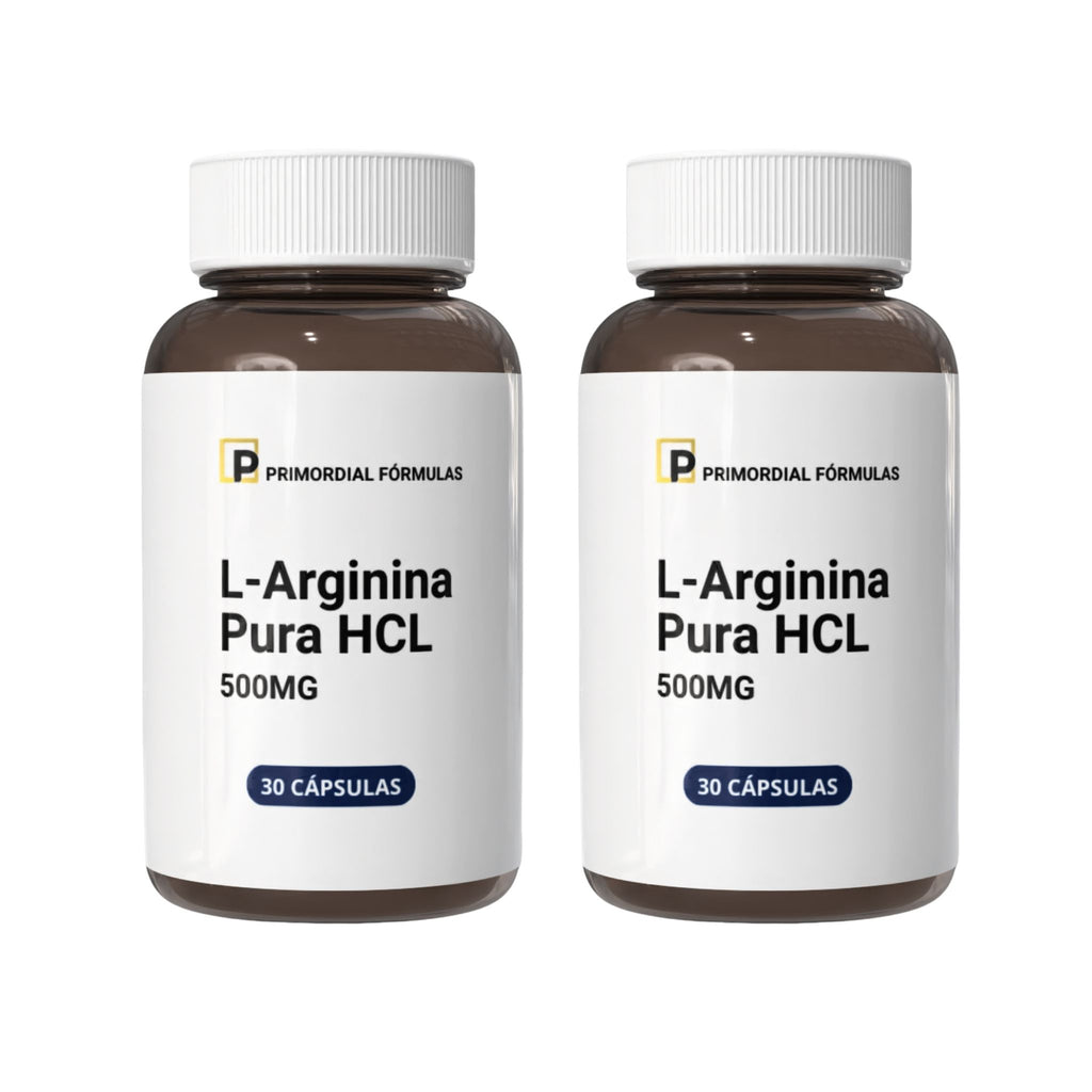 L-Arginina Pura HCL 500mg Primordial Fórmulas Com 30 Cápsulas
