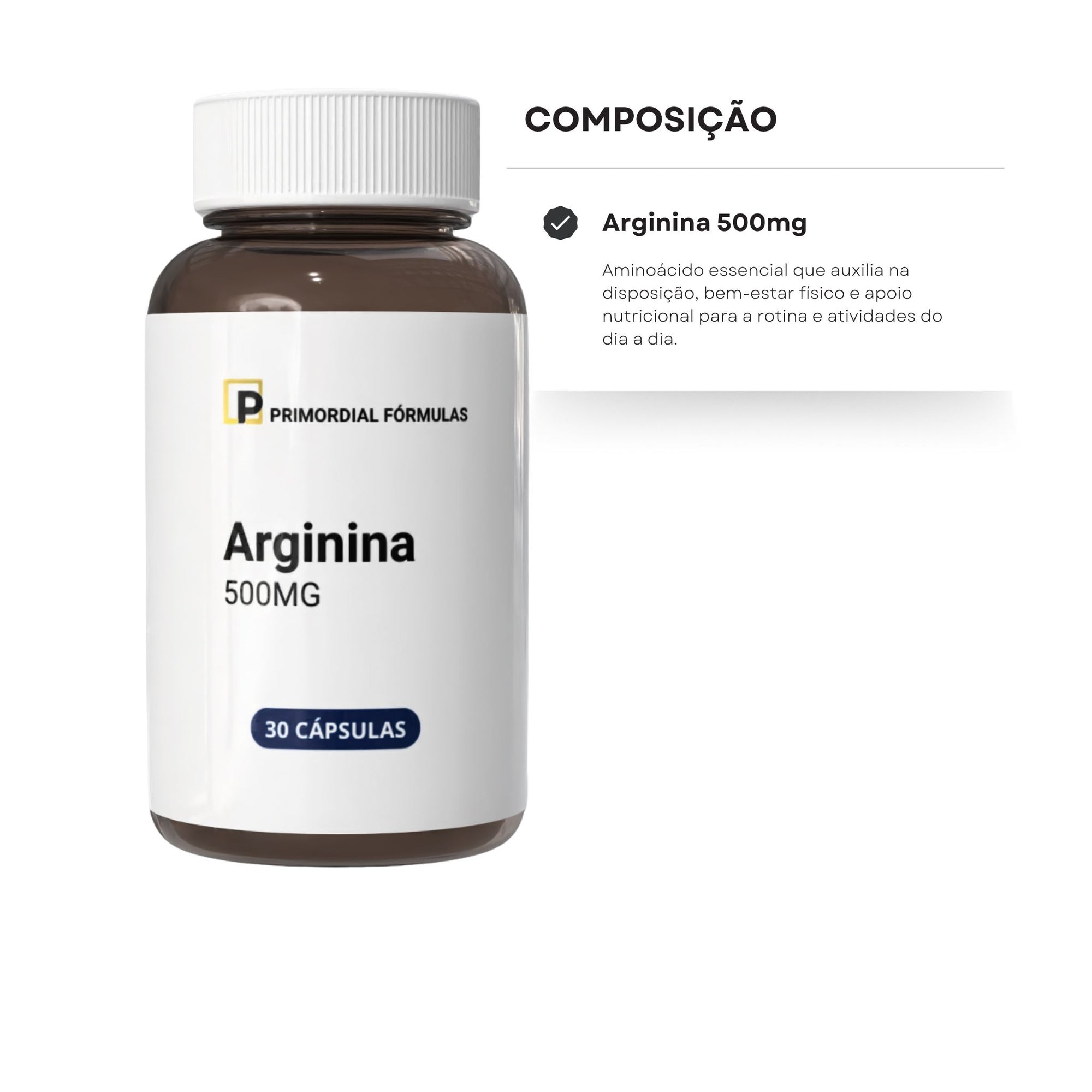L- Arginina  500mg Primordial Fórmulas Com 30 Cápsulas