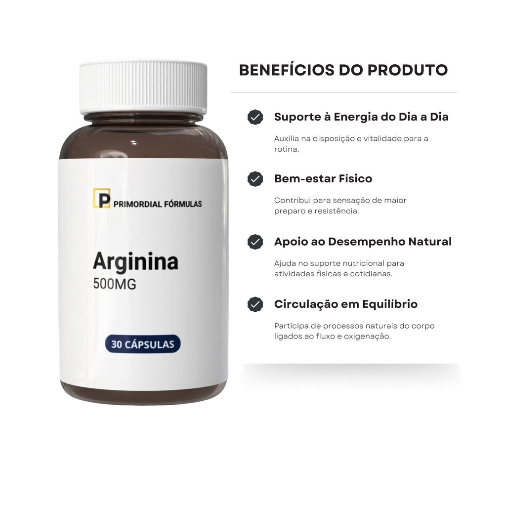 L- Arginina  500mg Primordial Fórmulas Com 30 Cápsulas