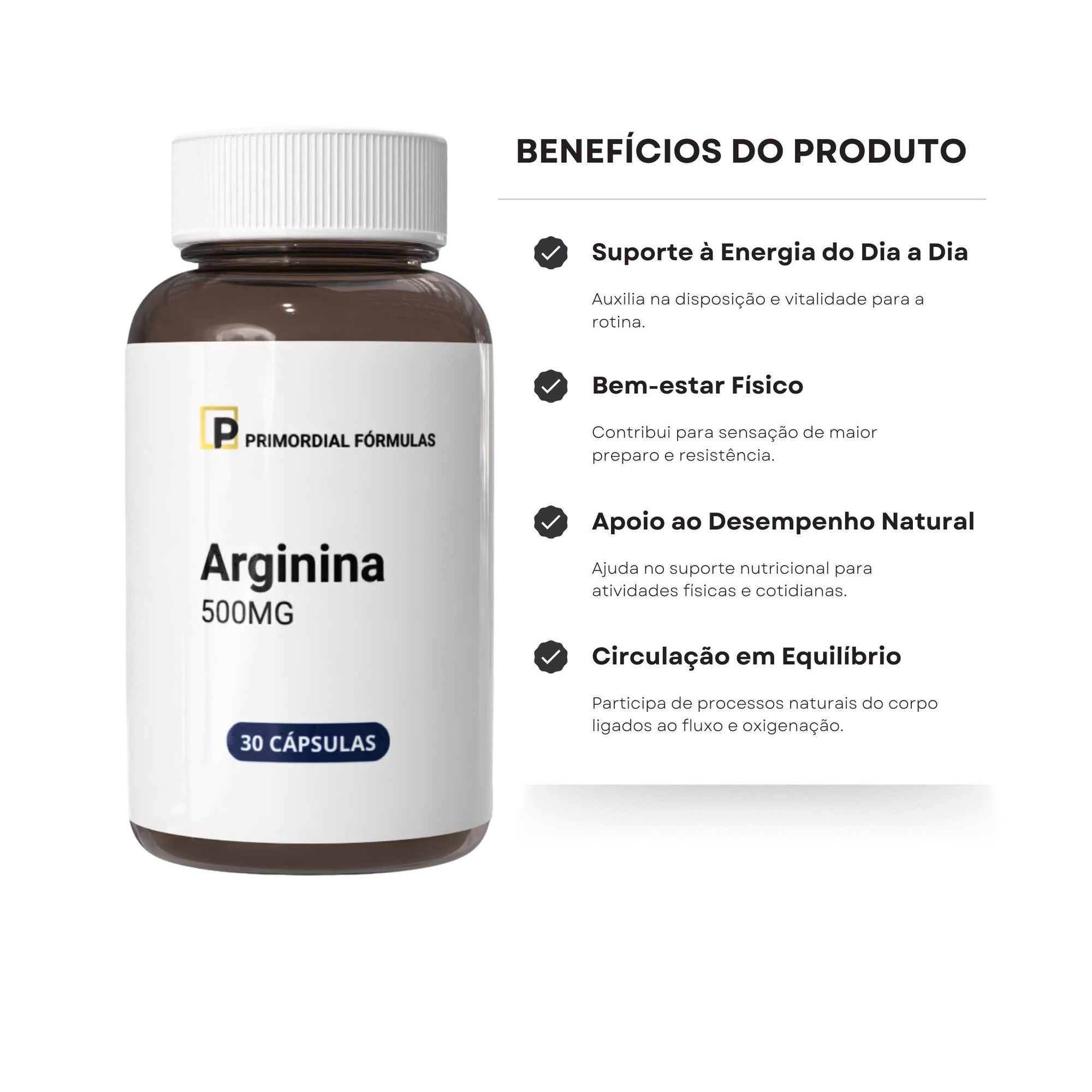 L- Arginina  500mg Primordial Fórmulas Com 30 Cápsulas