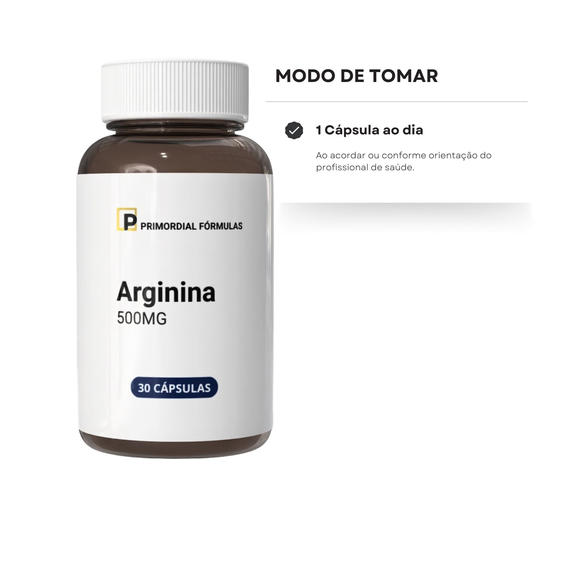 L- Arginina  500mg Primordial Fórmulas Com 30 Cápsulas