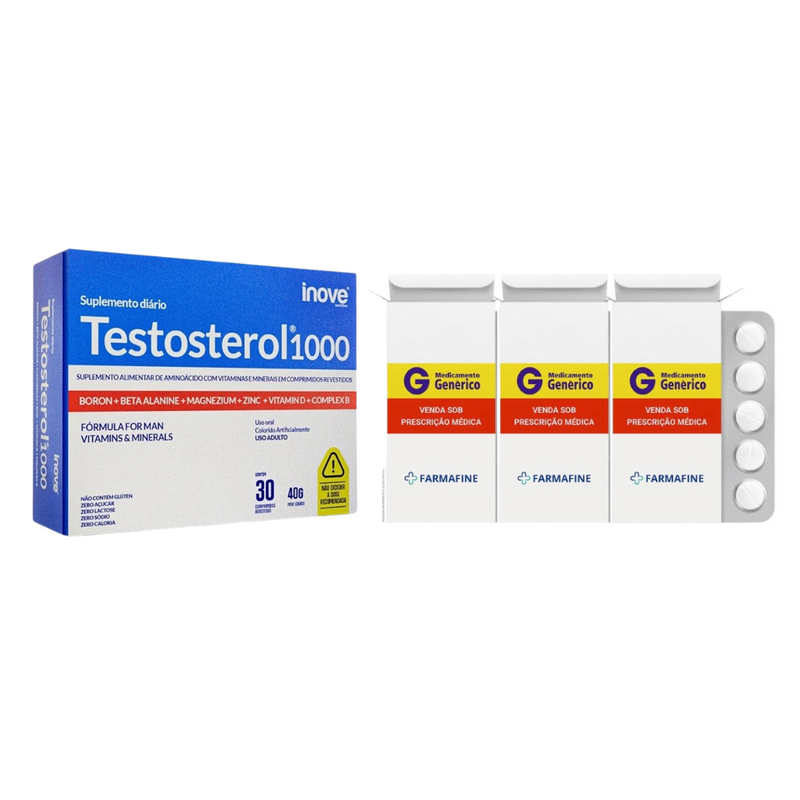 Kit Tadalafila Ems 20mg Com 4 Comprimidos + Testosterol 1000 Com 30 Comprimidos