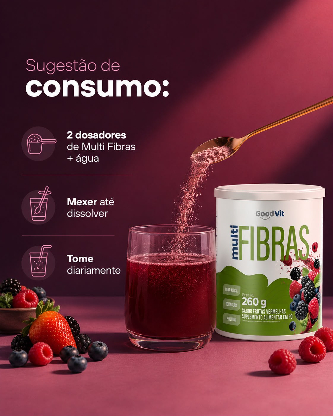 Multi Fibras em Pó Frutas Vermelhas 260g