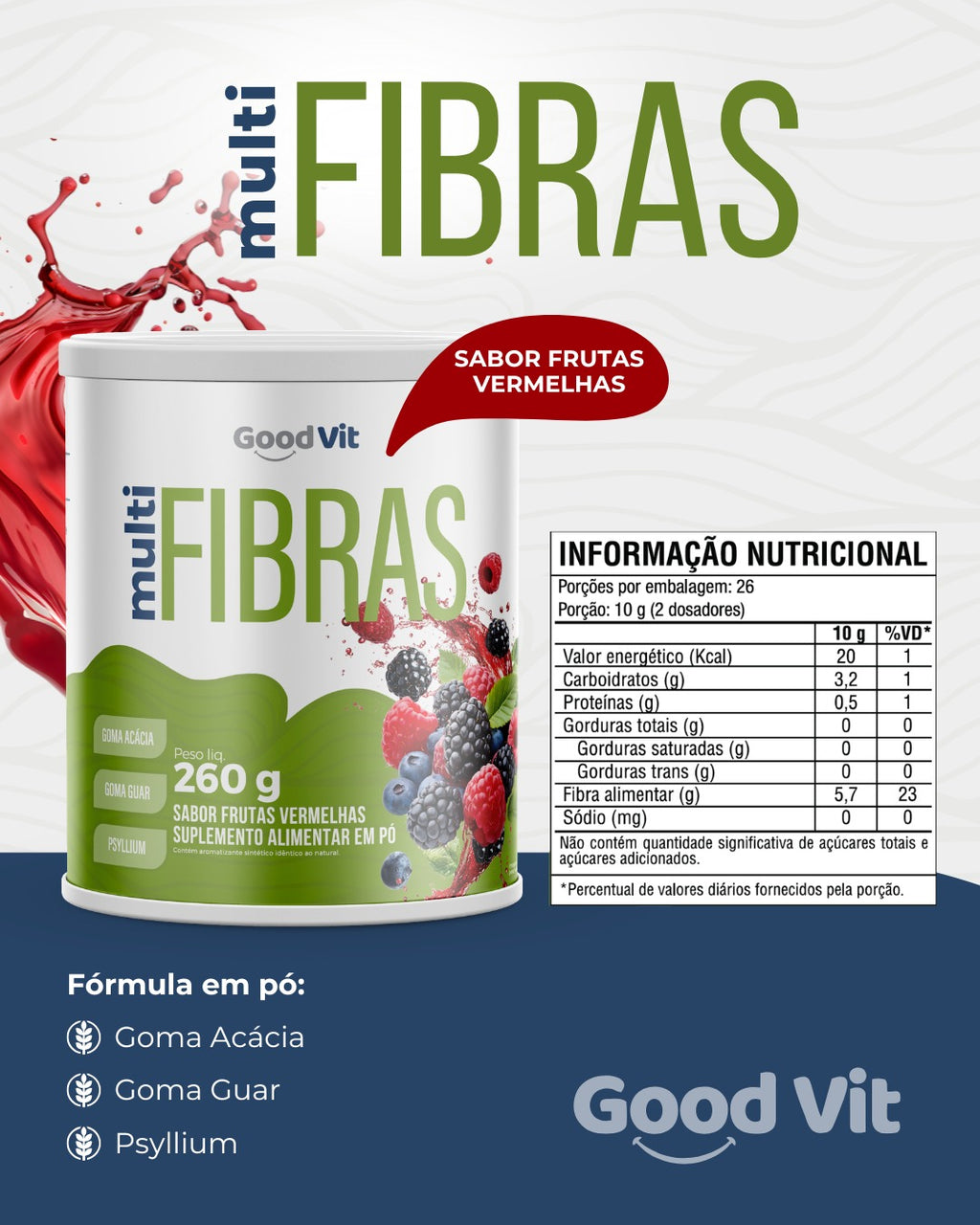 Multi Fibras em Pó Frutas Vermelhas 260g