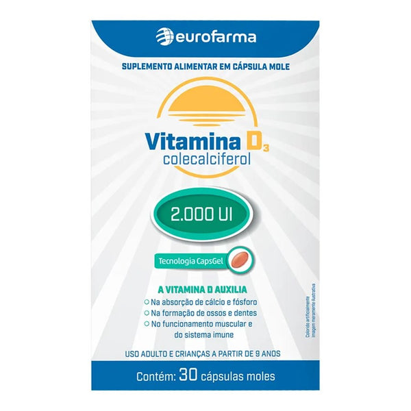 Suplemento Vitamínico Vitamina D3 2000ui Eurofarma 30 Cápsulas Gel