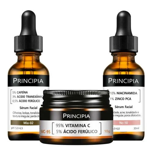 Kit Principia Anti-manchas: Sérum Ácido Tranexâmico Mix-2 + Vitamina C Vc-95 + Niacinamida Nc-10
